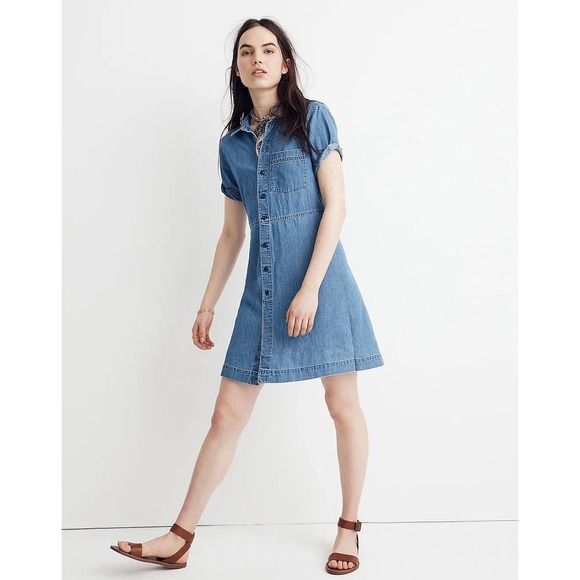 Madewell Denim Waisted Shirtdress in Penview Wash Medium - Picture 2 of 7